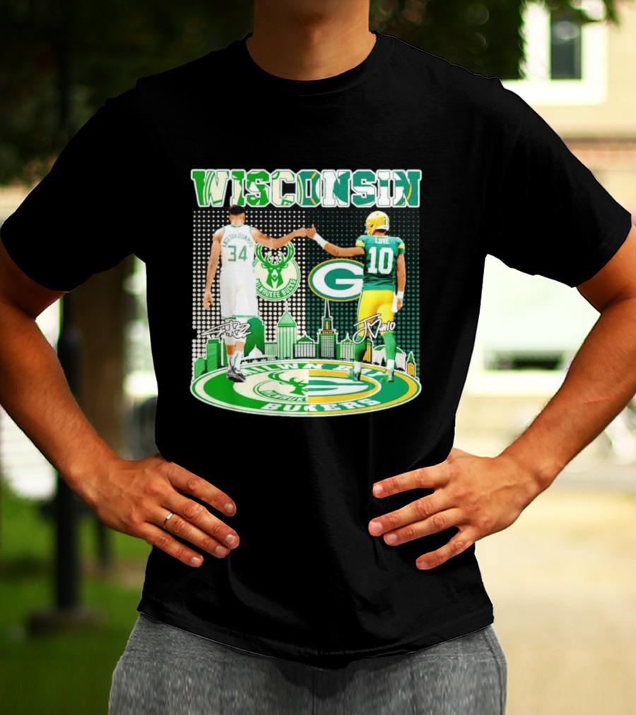 Wisconsin Milwaukee Bucks Giannis Antetokounmpo Green Bay Packers Jordan Love T-Shirt