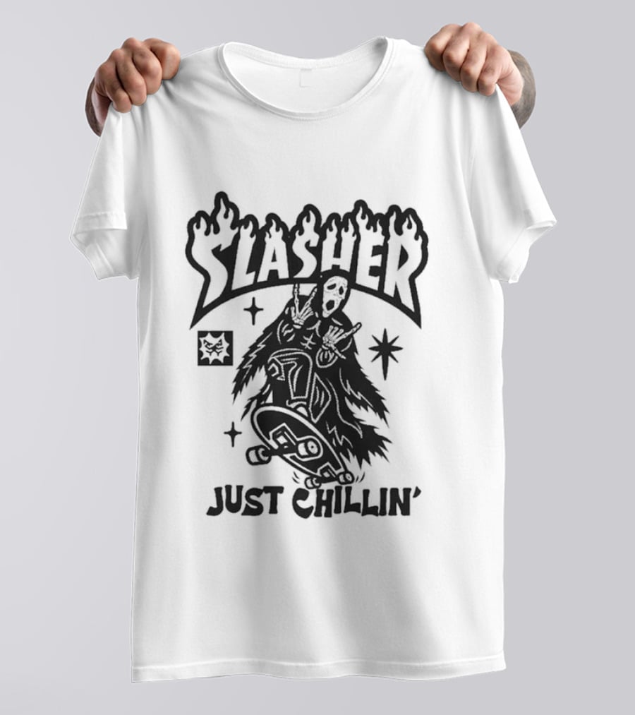 Slasher Just Chillin' Ghostface Skateboard Scream Horror T-Shirt