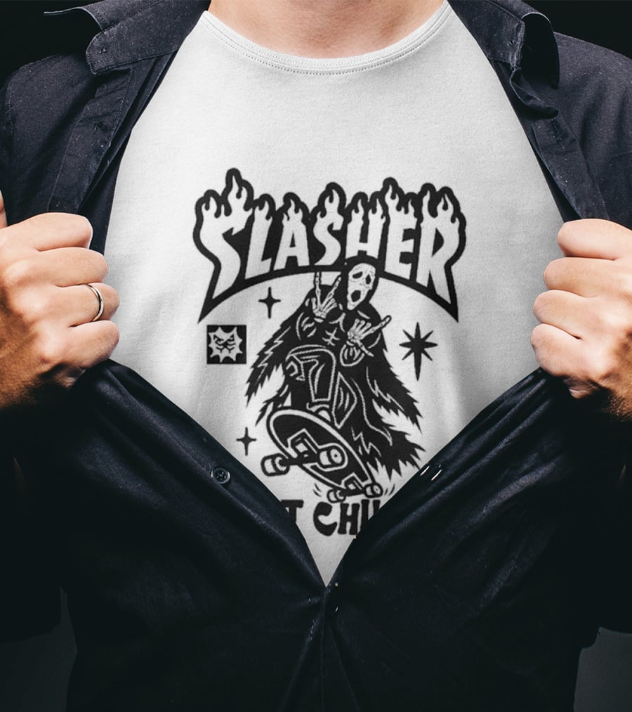 Slasher Just Chillin' Ghostface Skateboard Scream Horror T-Shirt