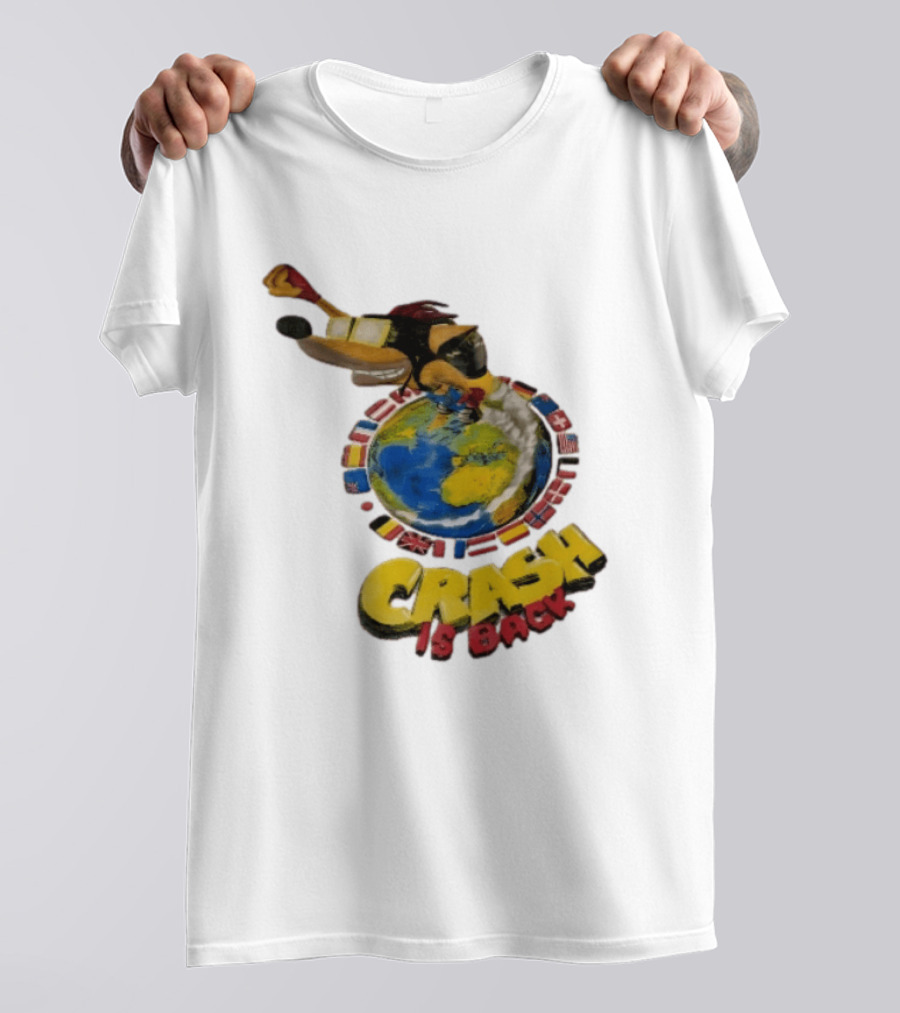 Crash Is Back Jetpack Adventure World Flags Globe Cartoon T-Shirt