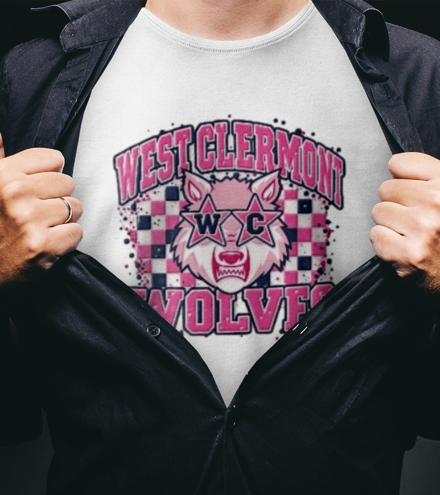 West Clermont Wolves WC Pink Star Sunglasses Checkered T-Shirt