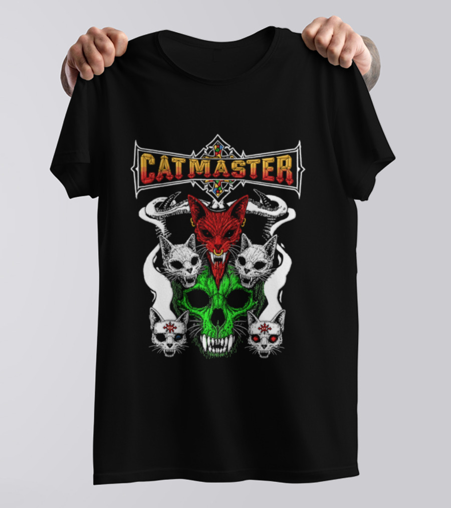 Catmaster Occult Cat Skull Metal Gothic Supernatural Feline Skulls T-Shirt