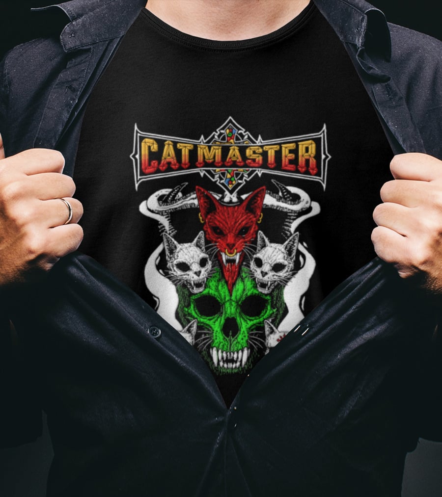 Catmaster Occult Cat Skull Metal Gothic Supernatural Feline Skulls T-Shirt