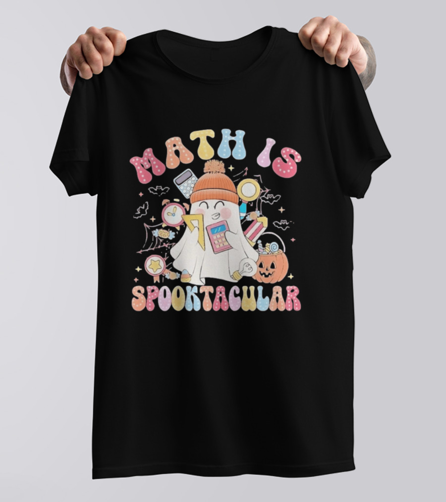 Math Is Spooktacular Ghost Halloween Teacher Kawaii Pumpkin Calculators T-Shirt