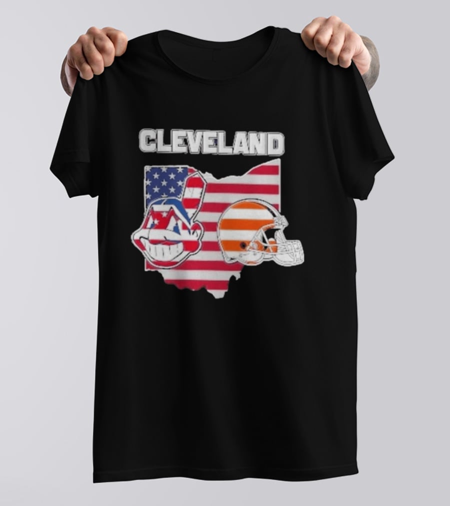 Cleveland Indians Browns Ohio State Map With Flags T-Shirt