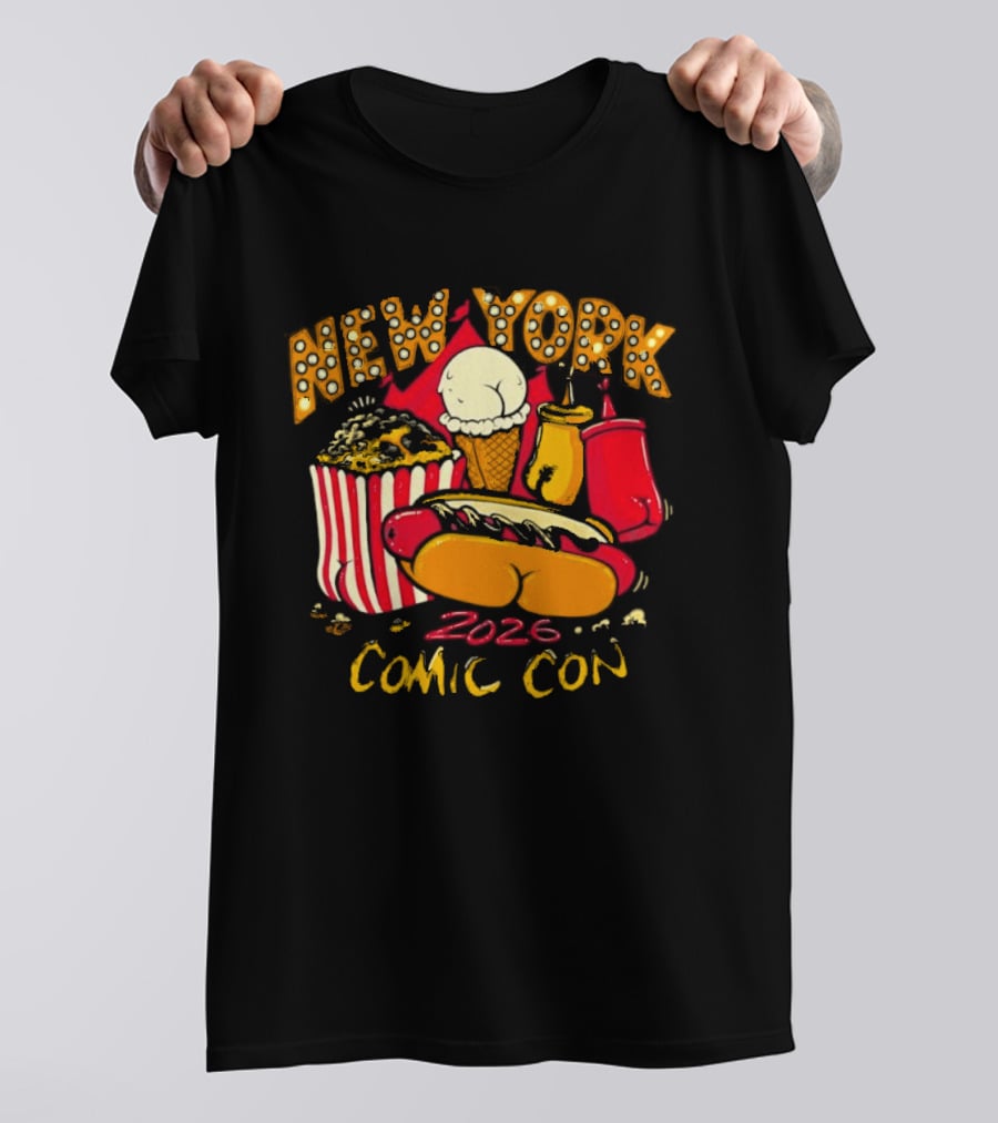 New York Comic Con 2026 Food Fun Hot Dog Popcorn Convention T-Shirt