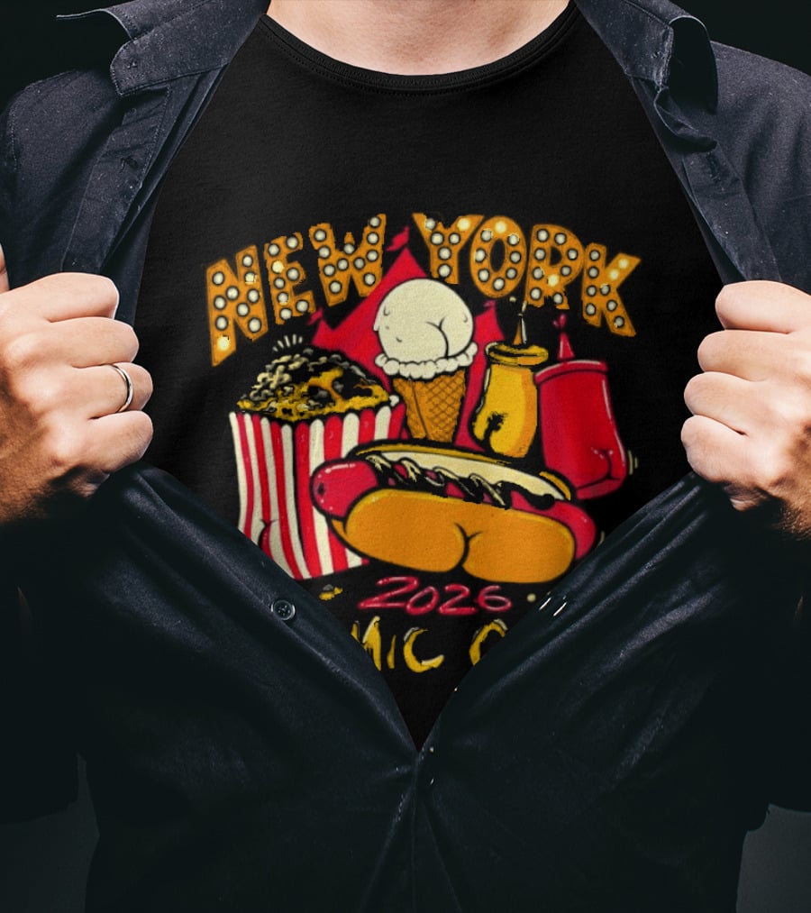 New York Comic Con 2026 Food Fun Hot Dog Popcorn Convention T-Shirt