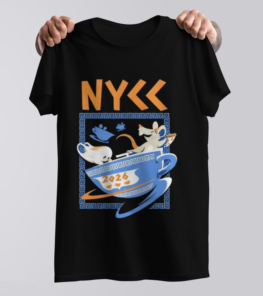 NYCC 2026 Pizza Rat Cup Greek Pattern Tea Event T-Shirt