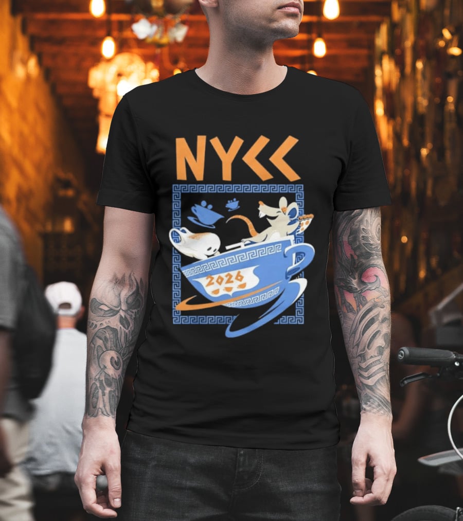 NYCC 2026 Pizza Rat Cup Greek Pattern Tea Event T-Shirt