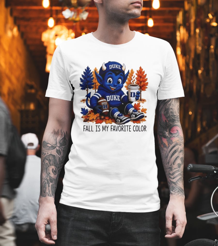 Duke Blue Devils Fall Is My Favorite Color Football Coffee Autumn Leaves T-Shirt