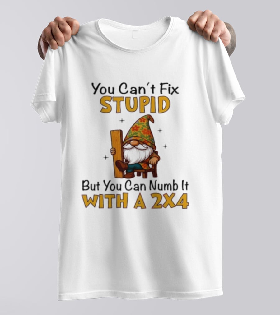 You Can't Fix Stupid But You Can Numb It With A 2x4 Gnome Holding Wood Humor T-Shirt