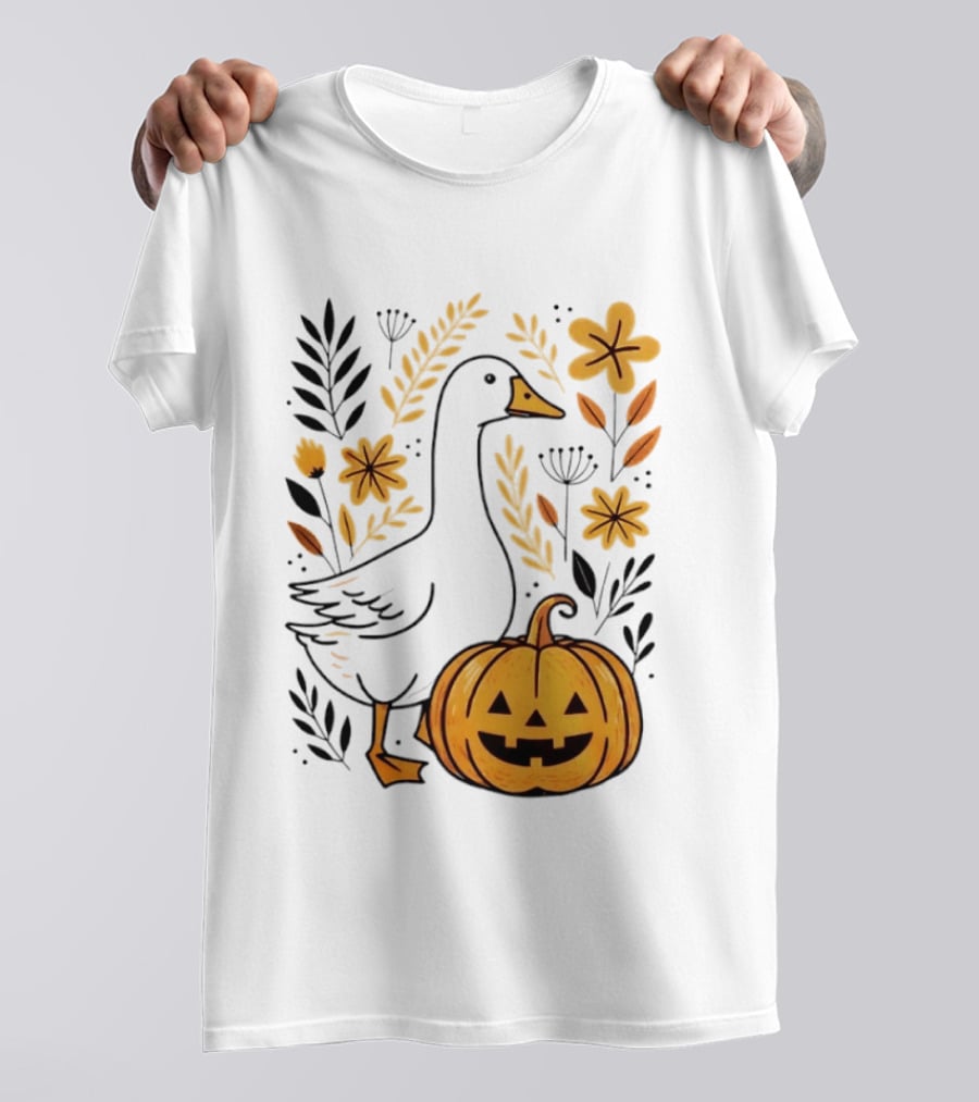 Pumpkin Jack O Lantern Goose Fall Farmhouse Floral Halloween T-Shirt