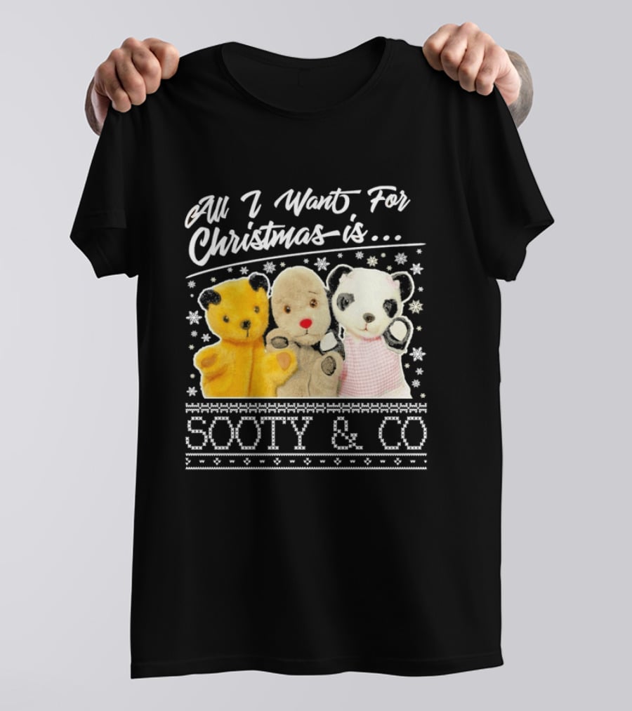 All I Want For Christmas Is Sooty And Co Vintage Stuffed Characters T-Shirt