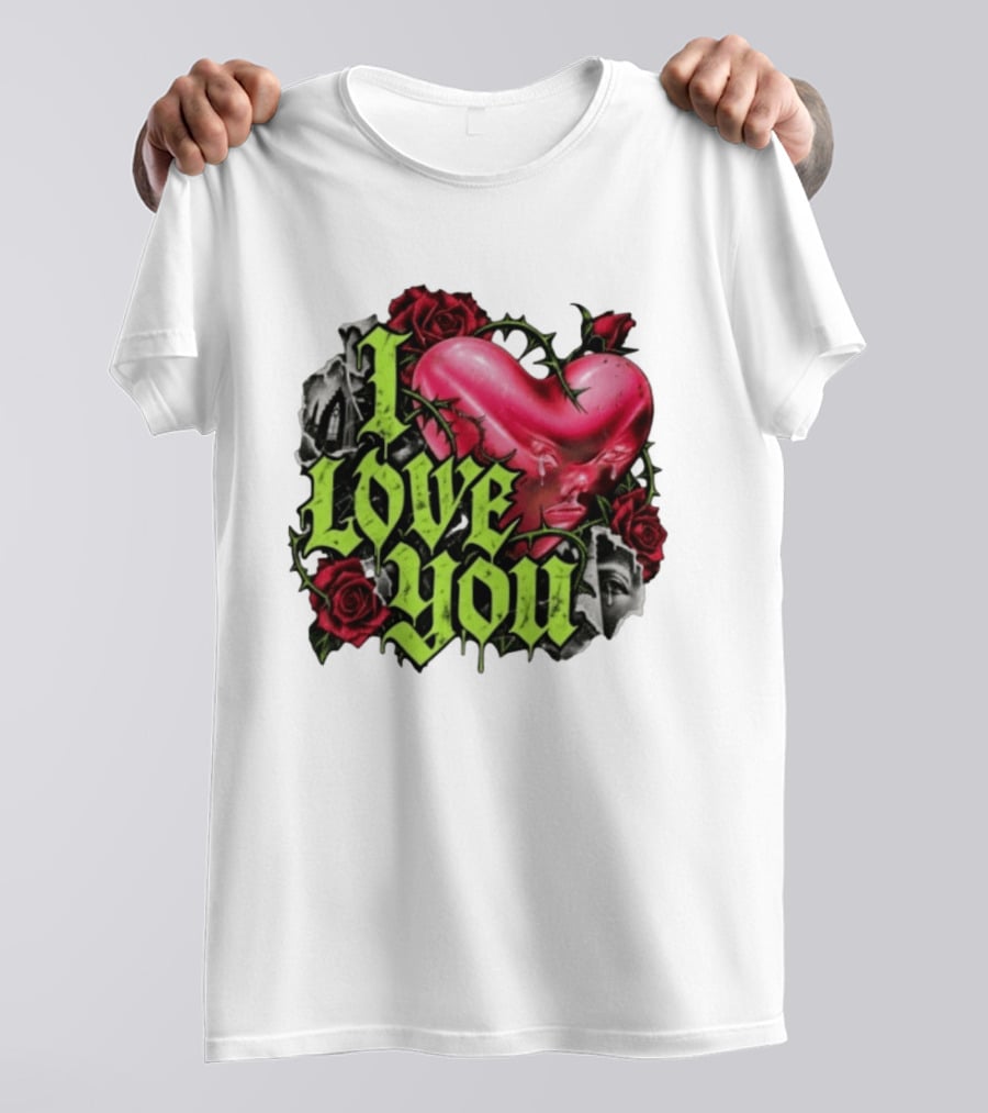 I Love You Gothic Heart Roses T-Shirt