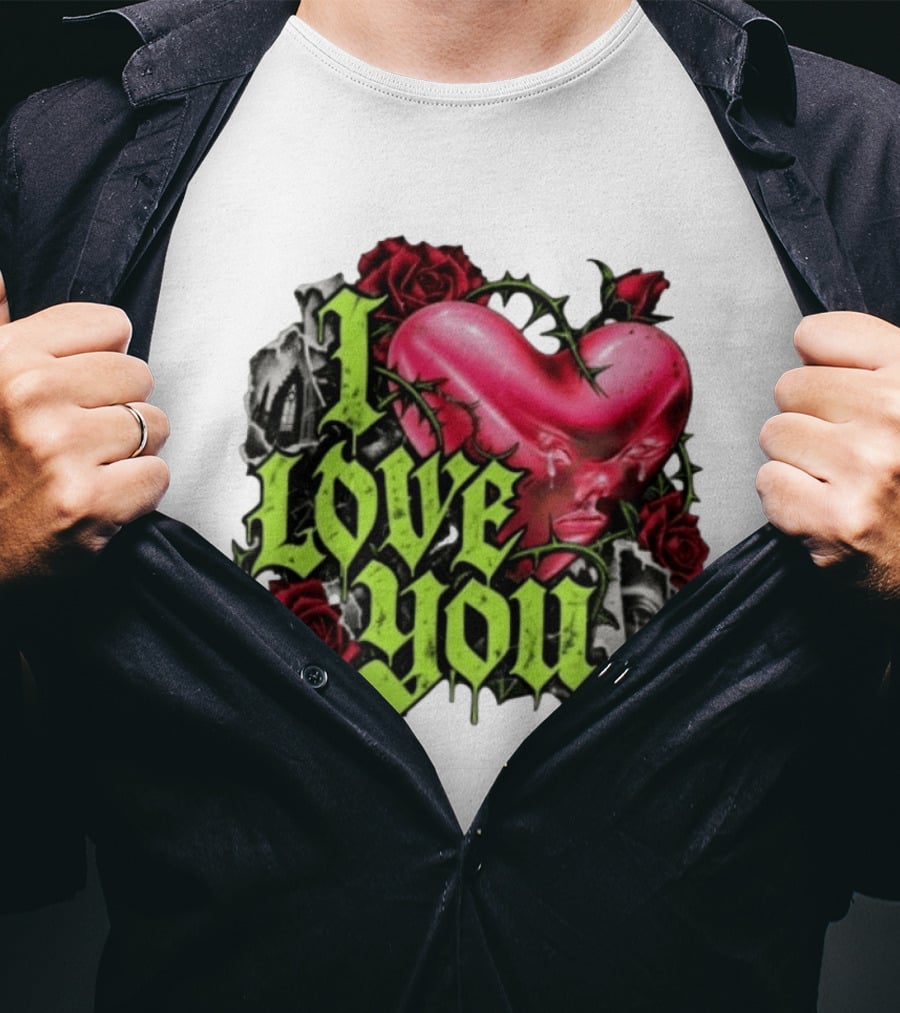 I Love You Gothic Heart Roses T-Shirt