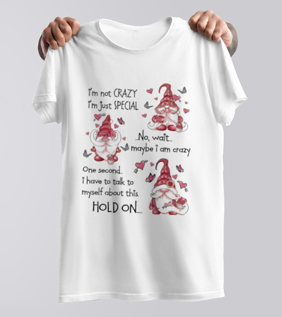 I'm Not Crazy I'm Just Special Gnome No Wait Maybe I Am Crazy Hold On T-Shirt