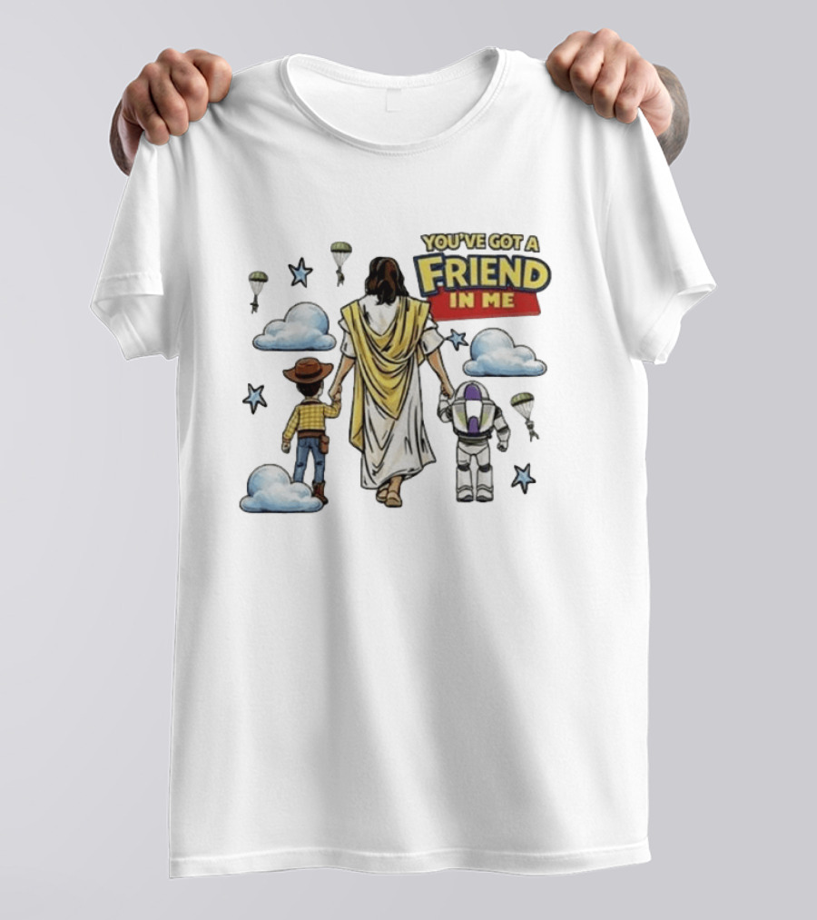 You've Got A Friend In Me Jesus Woody Buzz Lightyear Parachutes Clouds Stars T-Shirt