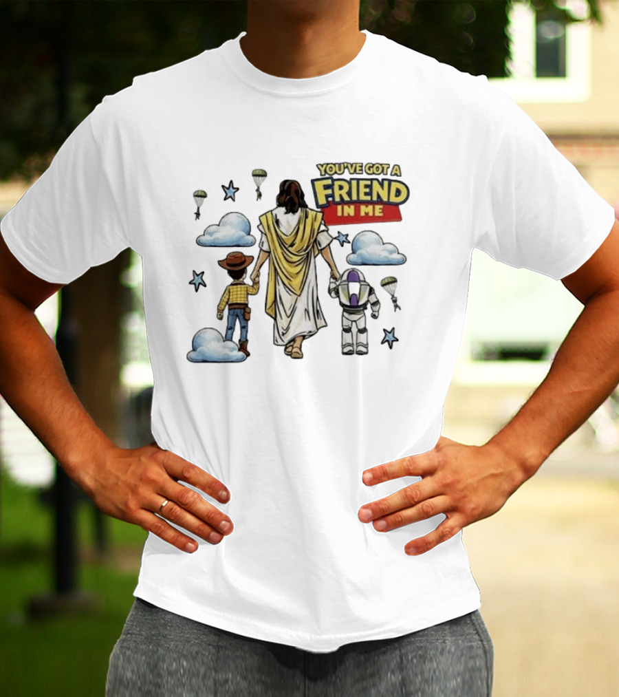 You've Got A Friend In Me Jesus Woody Buzz Lightyear Parachutes Clouds Stars T-Shirt
