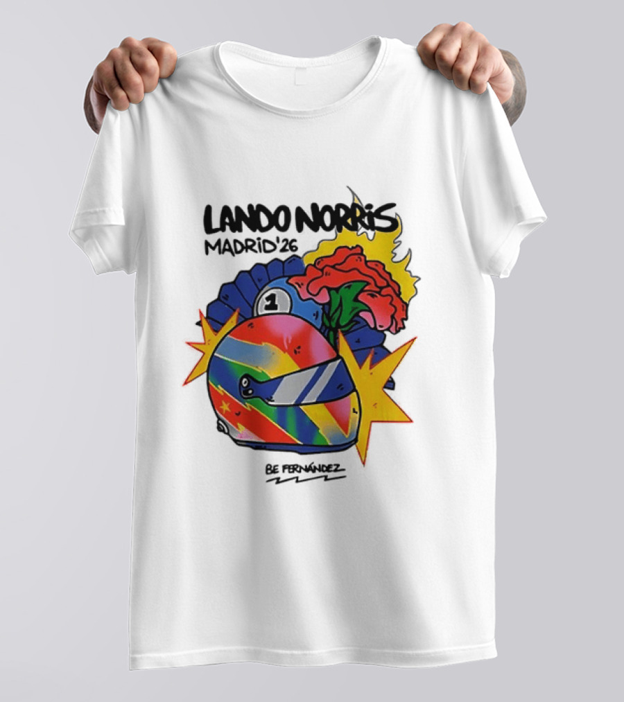 Lando Norris Madrid '26 Helmet Vibrant Art Explosion T-Shirt