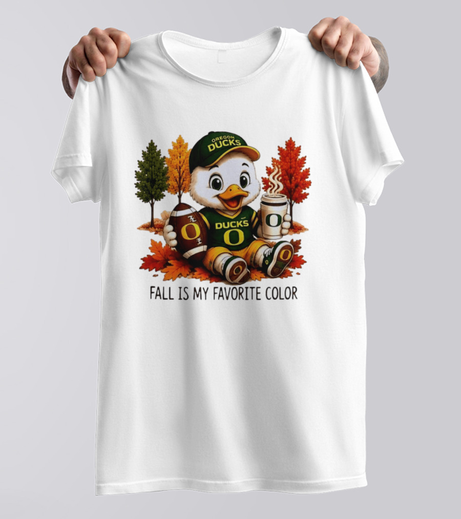 Oregon Ducks Fall Is My Favorite Color Cute Mascot Football Autumn Leaves T-Shirt