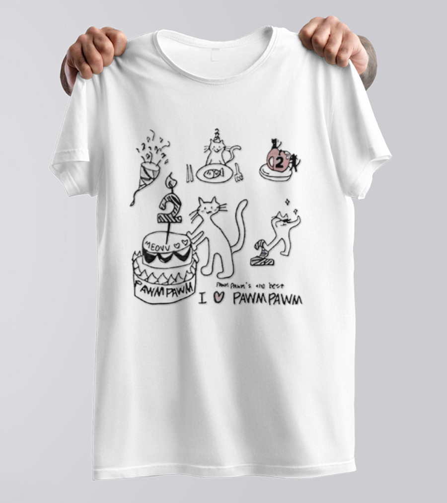 Pawm Pawm 2nd Birthday Meow Cat Celebration I Heart Pawm Pawm The Best T-Shirt