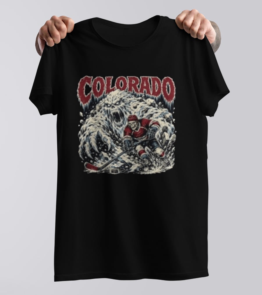 Colorado Avalanche Hockey Skeleton Player Ice Monster Chase T-Shirt