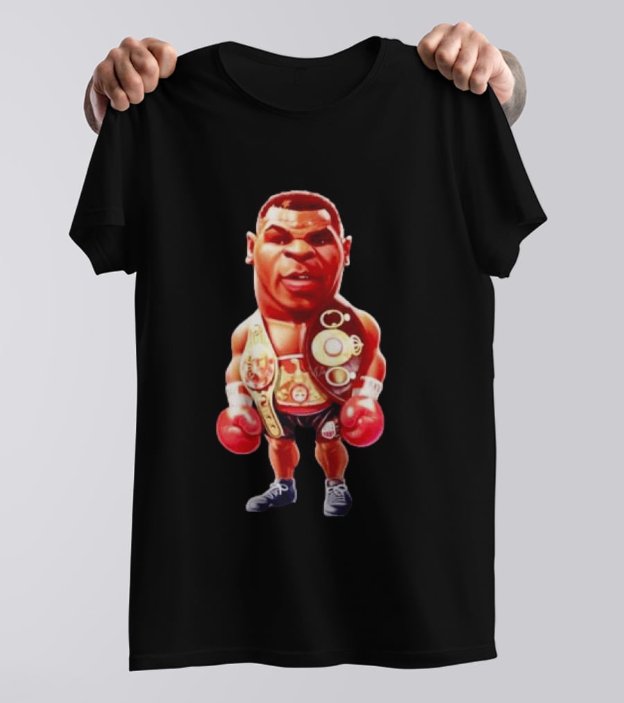 Mike Tyson Cartoon Boxing Champion With Championship Belts And Gloves T-Shirt