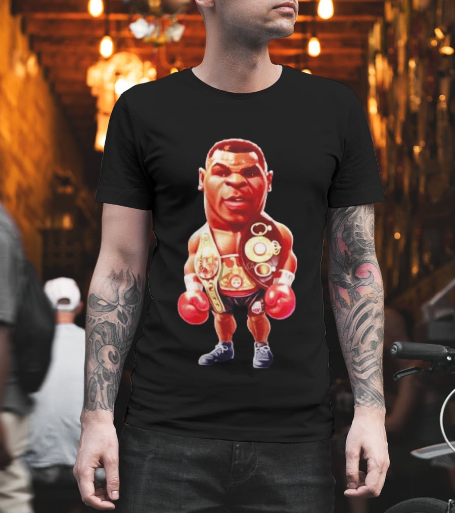 Mike Tyson Cartoon Boxing Champion With Championship Belts And Gloves T-Shirt