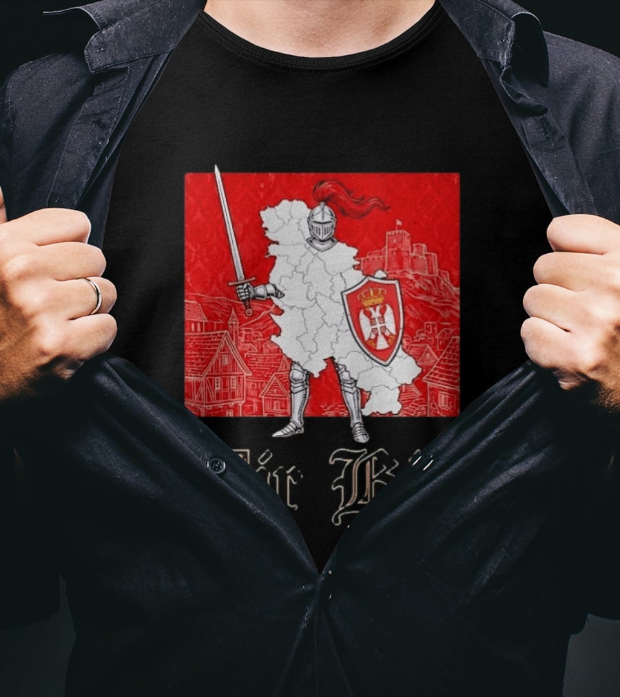 Sir Bia Knight Of Serbia Map Serbian Pride Shield Armor Heritage T-Shirt