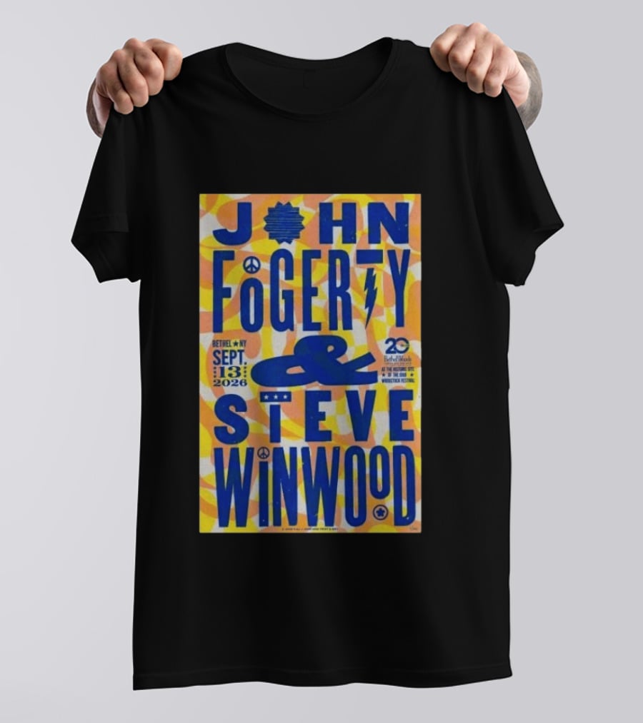 John Fogerty Steve Winwood Concert September 13 2026 Bethel NY Bethel Woods 20th Woodstock Festival T-Shirt