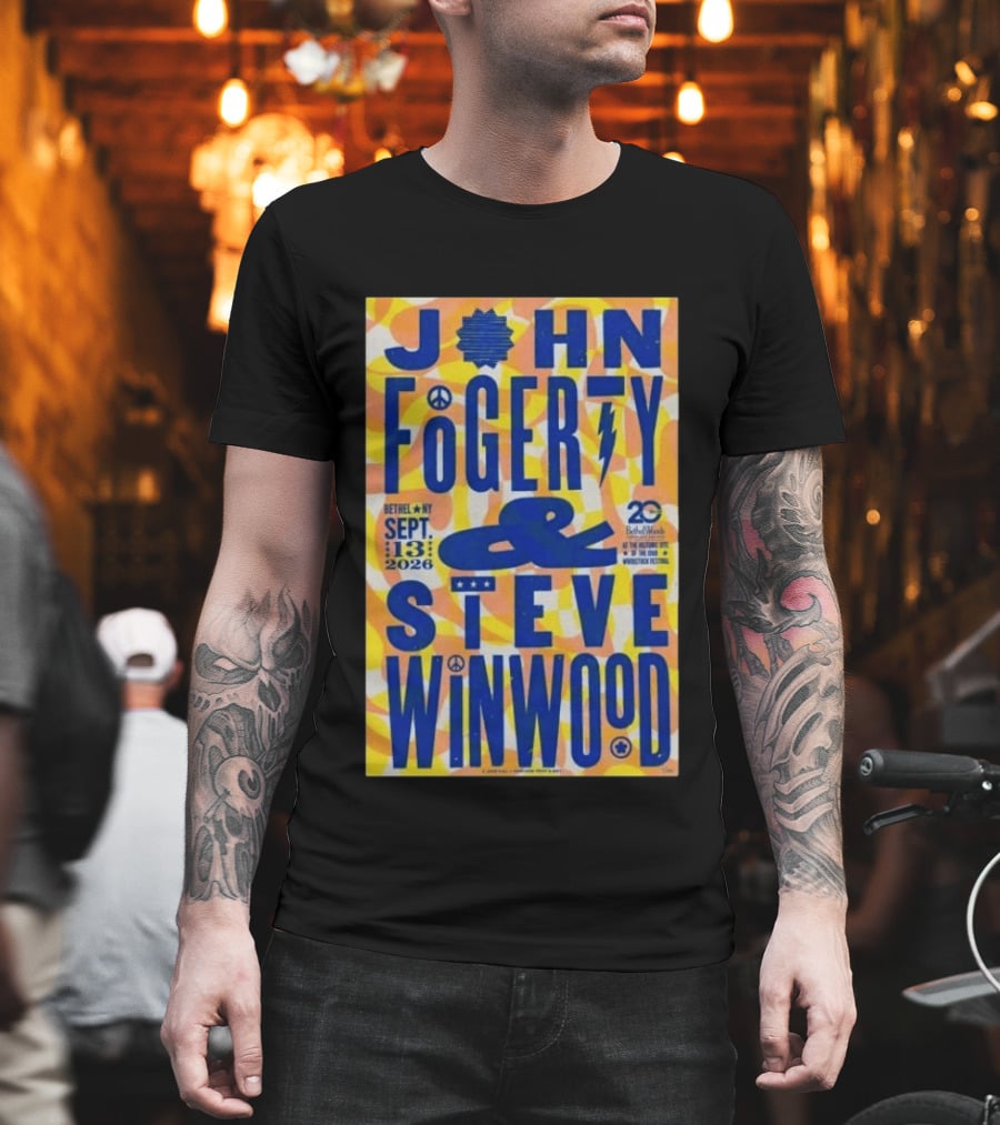 John Fogerty Steve Winwood Concert September 13 2026 Bethel NY Bethel Woods 20th Woodstock Festival T-Shirt