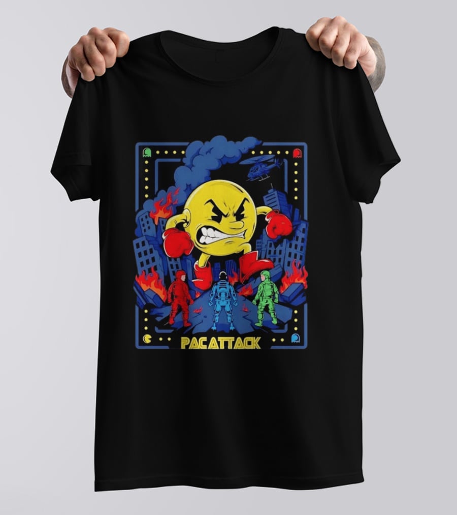 Pac Attack City Destruction Video Game Icon Battle Scene T-Shirt