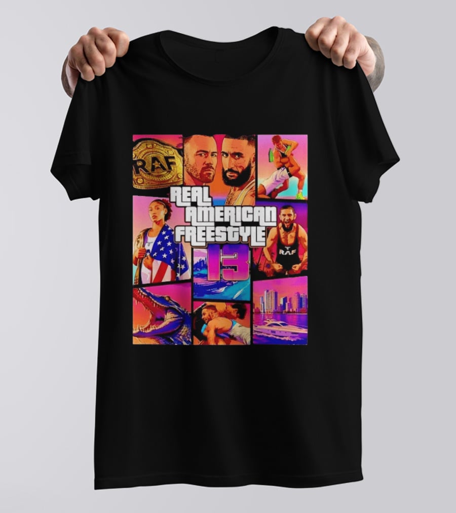 Real American Freestyle 13 Wrestling RAF Alligator Miami Scene T-Shirt