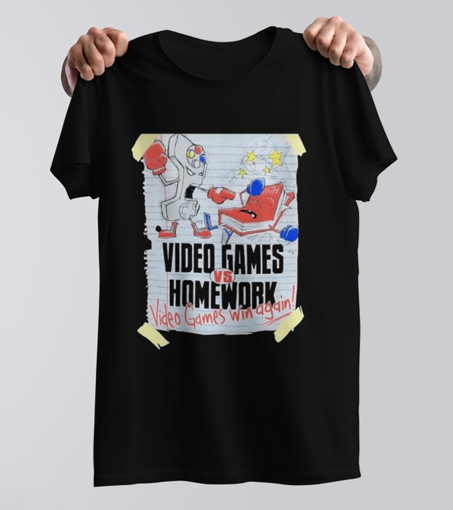 Video Games Vs Homework Video Games Win Again Math Battle Sketch T-Shirt