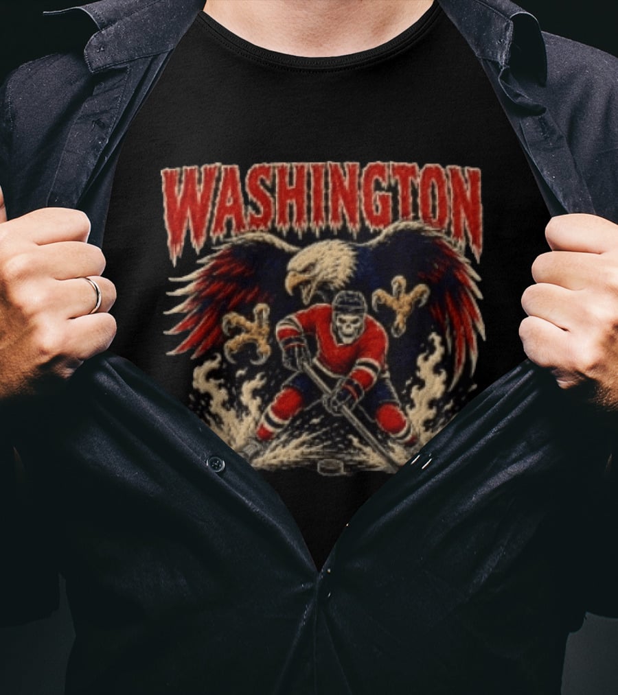 Washington Capitals Skeleton Hockey Player With Eagle T-Shirt