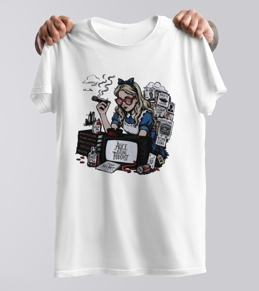 Alice Falling Podcast Conspiracy Theory Red Pill Top Secret Area 51 Reptilians Seeing Is Believing T-Shirt