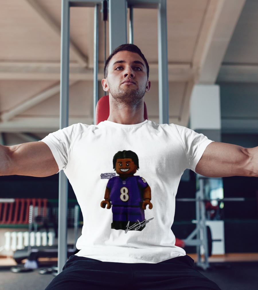 Baltimore Ravens Lamar Jackson Lego Minifigure Purple Jersey Number 8 T-Shirt