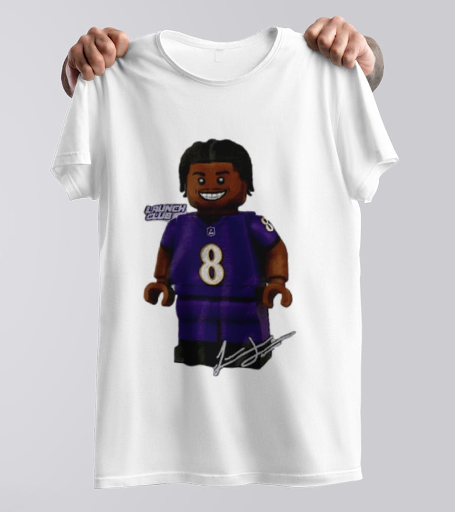 Baltimore Ravens Lamar Jackson Lego Minifigure Purple Jersey Number 8 T-Shirt