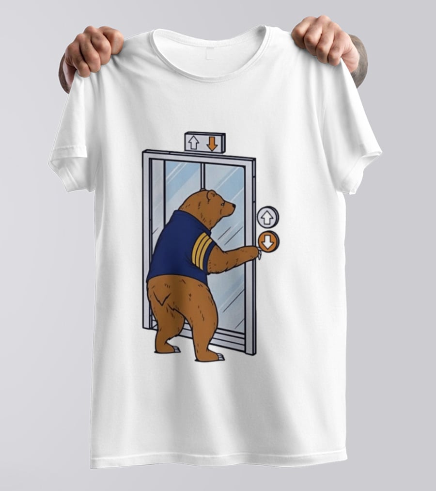 Bear In Blue Jacket Pressing Elevator Down Button T-Shirt