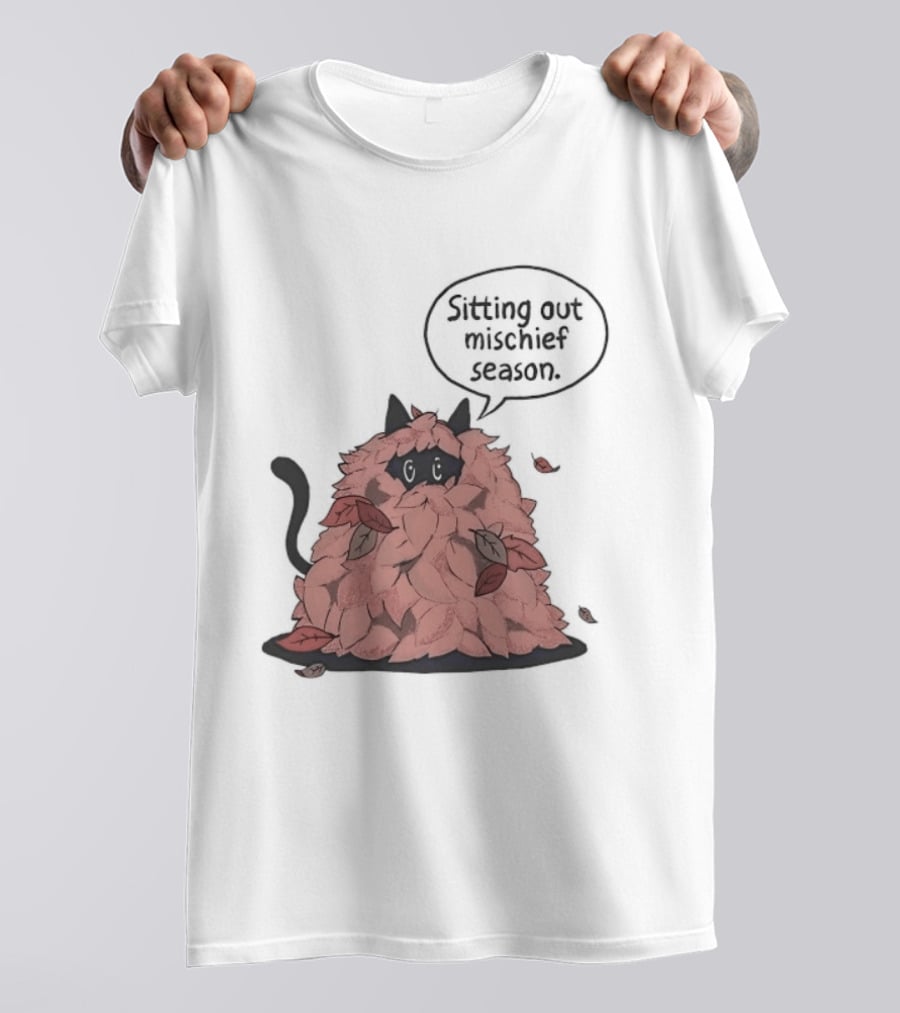 Sitting Out Mischief Season Cat Autumn Leaves T-Shirt