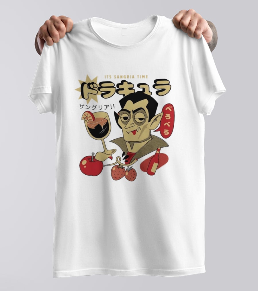 Dracula It's Sangria Time Japanese Vampire Bero Bero Retro Drink T-Shirt