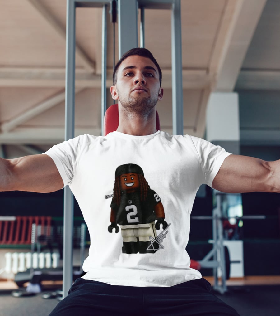 Las Vegas Raiders Running Back Ashton Jeanty 2 Lego Minifigure With Football Helmet T-Shirt