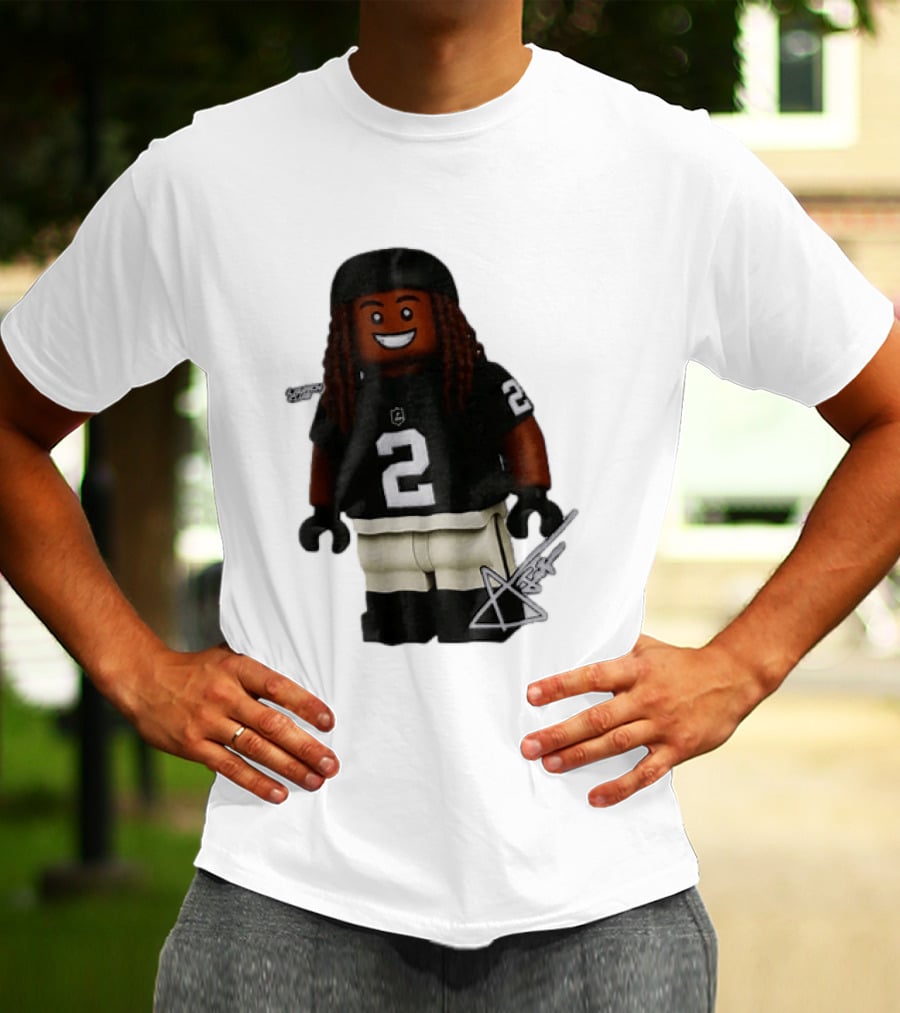 Las Vegas Raiders Running Back Ashton Jeanty 2 Lego Minifigure With Football Helmet T-Shirt