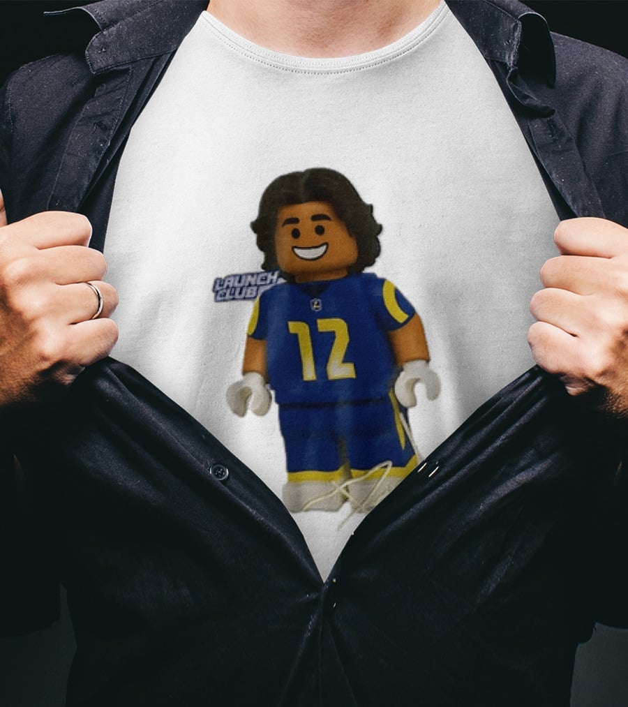 Los Angeles Rams Wide Receiver Puka Nacua Launch Club Number 12 Lego T-Shirt