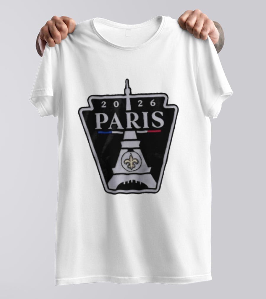 New Orleans Saints 2026 Paris Eiffel Tower Fleur De Lis NFL Event T-Shirt