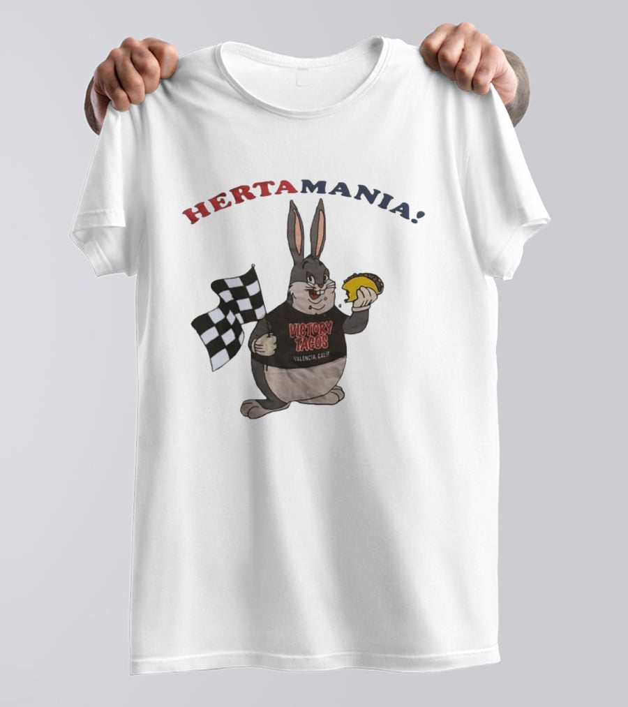 Hertamania Victory Tacos Valencia Calif Big Chungus Checkered Flag T-Shirt