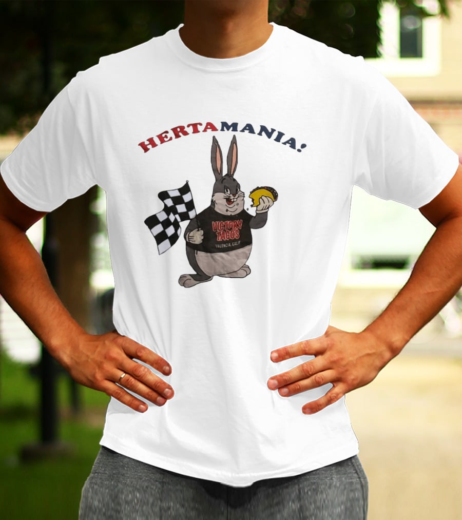Hertamania Victory Tacos Valencia Calif Big Chungus Checkered Flag T-Shirt