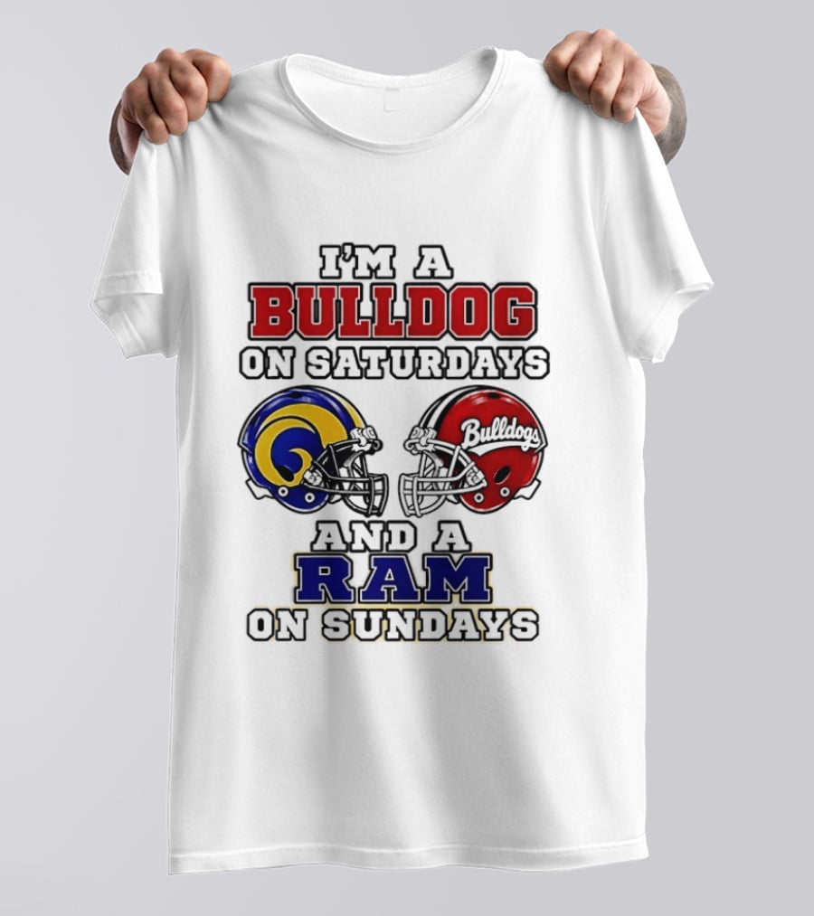 I'm A Bulldog On Saturdays And A Ram On Sundays Football Helmets T-Shirt