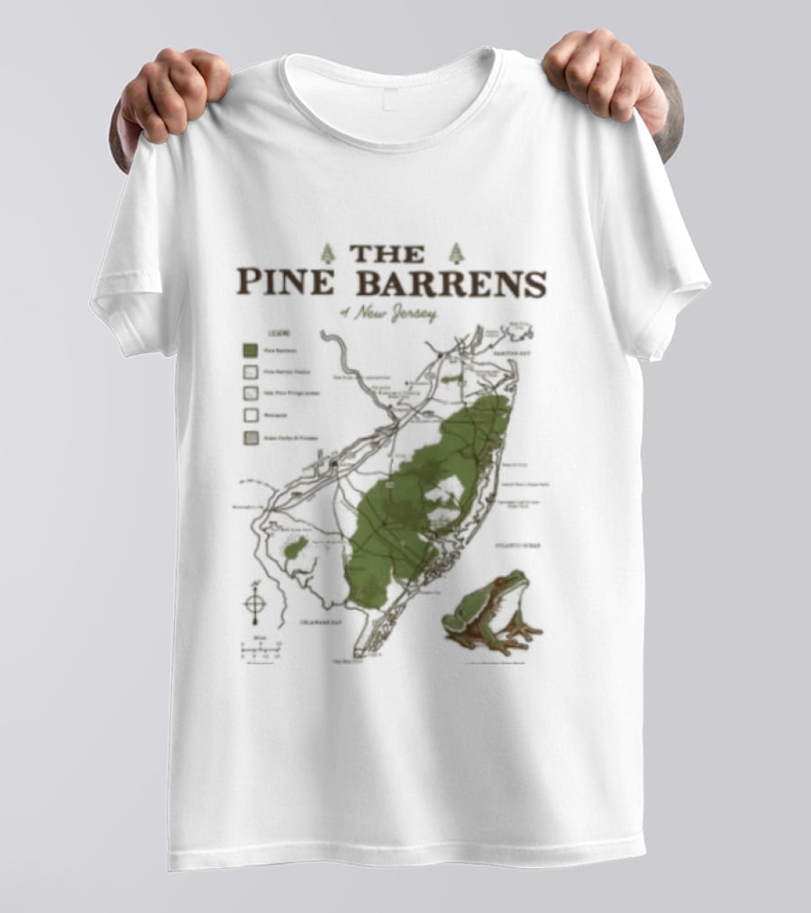 The Pine Barrens Of New Jersey Map Adventure Landmarks Forest Areas T-Shirt