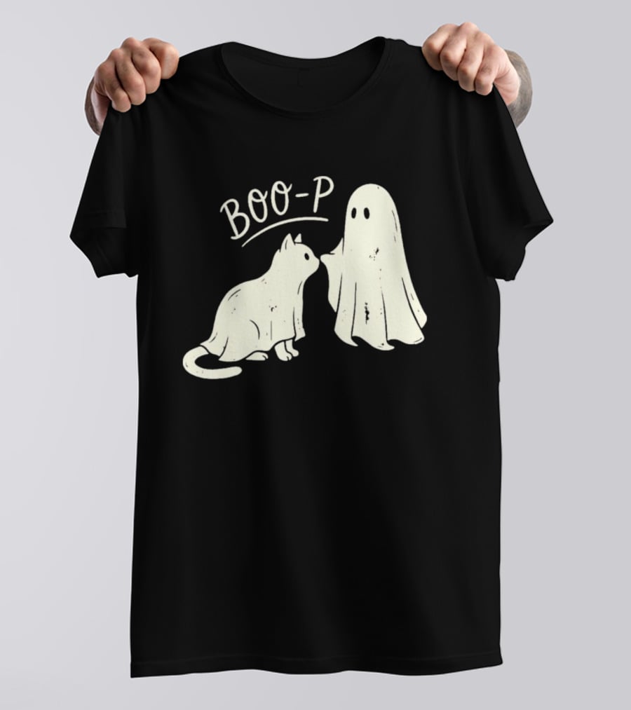 Boo P Humor Halloween Cat Ghost Playful Spirit And Feline Paw Interaction T-Shirt